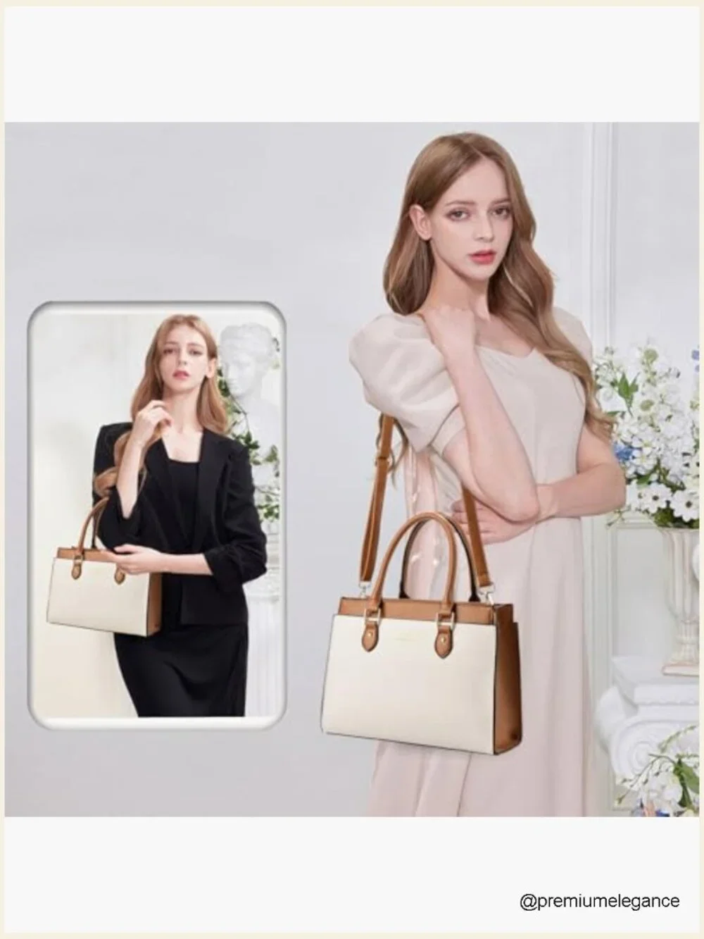 Dual-tone Faux Leather Tote Purse with Crossbody Strap, Large Satchel Handbag